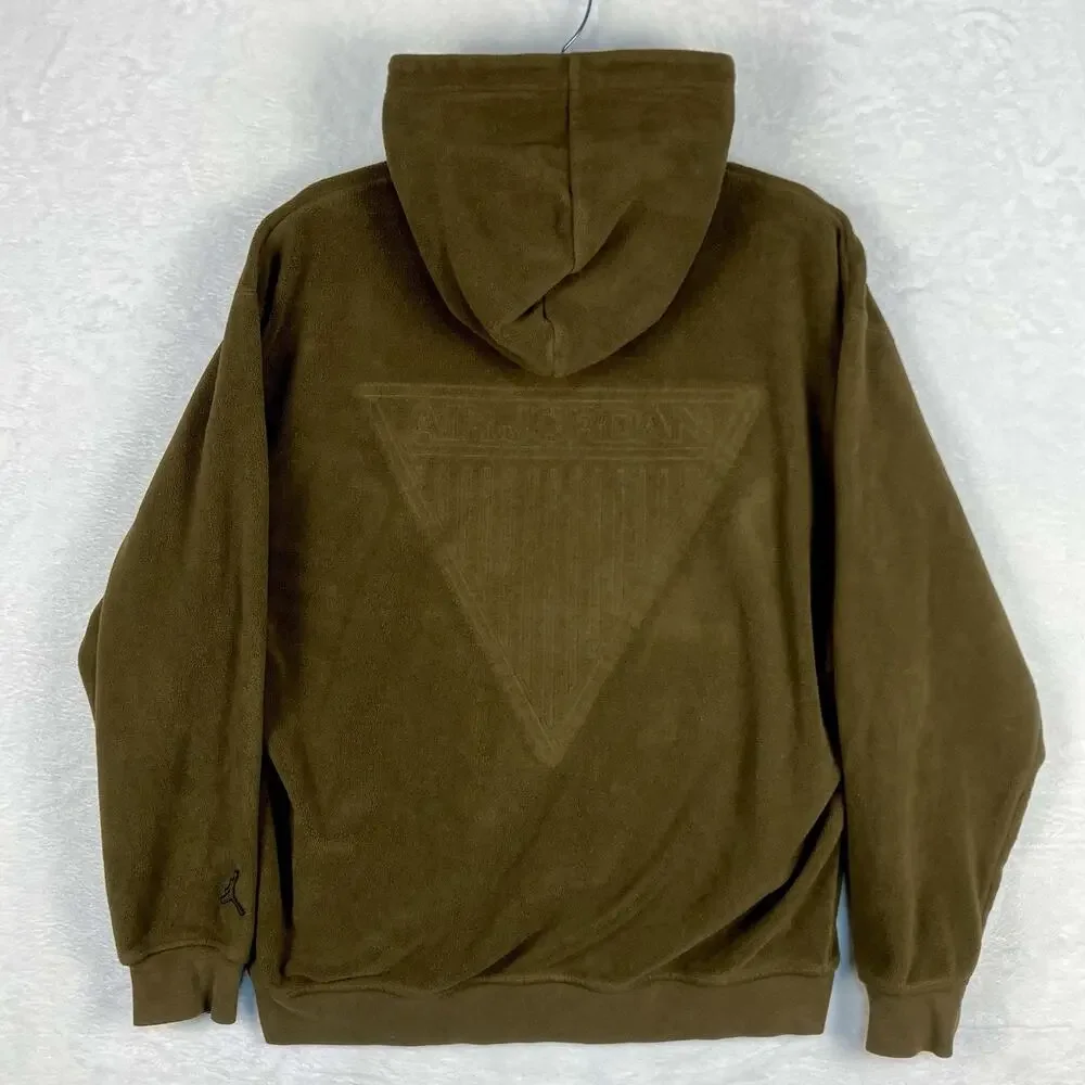 VTG Air Jordan Hoodie Men L Brown Fleece Embossed Pullover Heavyweight Fuzzy